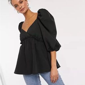 In The Style Lorna Luxe Black Puff Sleeve Top NWOT